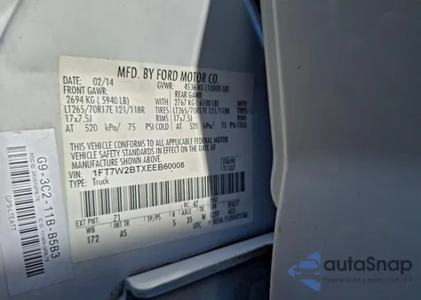 2014 Ford F250 Super Duty z USA, uszkodzony, nr VIN 1FT7W2BTXEEB60008